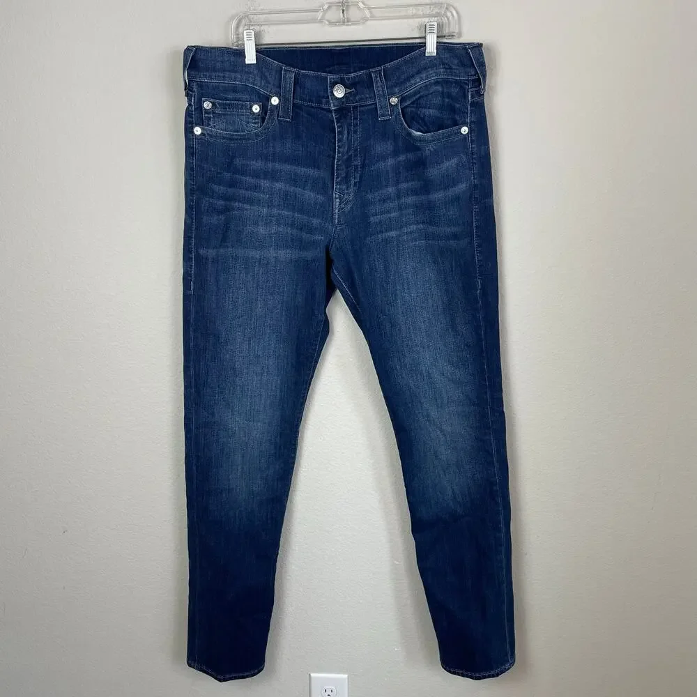 True Religion Men's Geno Relaxed Slim Blue Denim Jeans 36